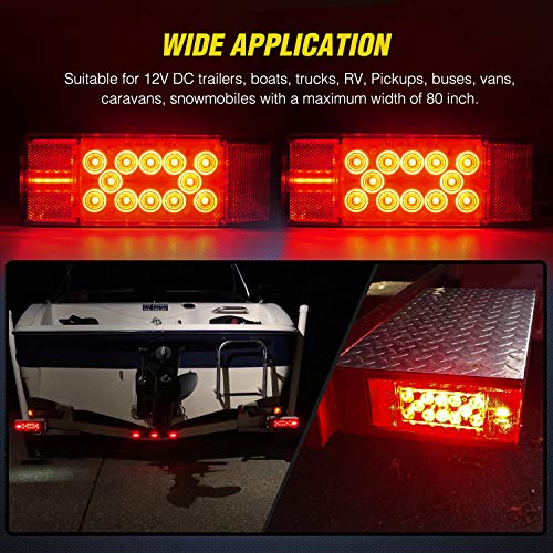 Nilight Tl-20 2Pcs Submersible Kit Low Profile Rectangular Led Stop Tail Turn Signal Side Marker Light On 12V Rv Pickup Trucks Marine Boats Trailers, 2 Years Warranty,Red, White, Black #TOP7
