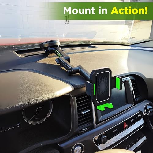 Image of Cell Phone Mount for Truck Phone Holder for Truck Drivers - Heavy Duty Suction Cup, iPhone Holder for Dashboard Window 16.9 inch Long, for iPhone & Samsung, Semi Trucker, Green