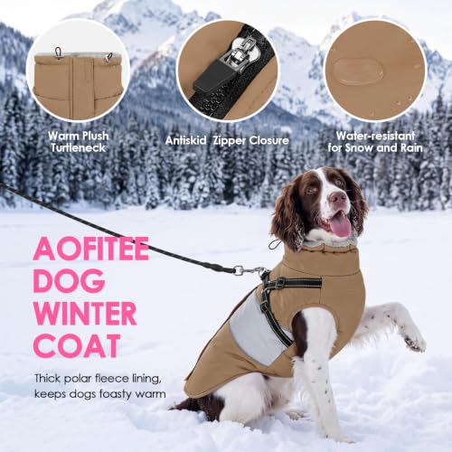 Image of AOFITEE Dog Coat Warm Dog Jacket with Harness Built in Pet Puffer Jacket XS