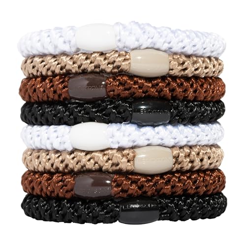 Brown Hair Ties for Thick Hair, Grab & Go Ponytail Holders, 8 Pack, Neutral, Thick No-Crease Bands with Strong Hold, Damage-Free Design, Versatile Everyday Basics | L. Erickson