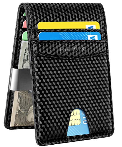 FurArt Bifold Wallet, Genuine Leather Slim Minimalist Wallets with Money Clips, RFID Blocking,Credit Card Holder