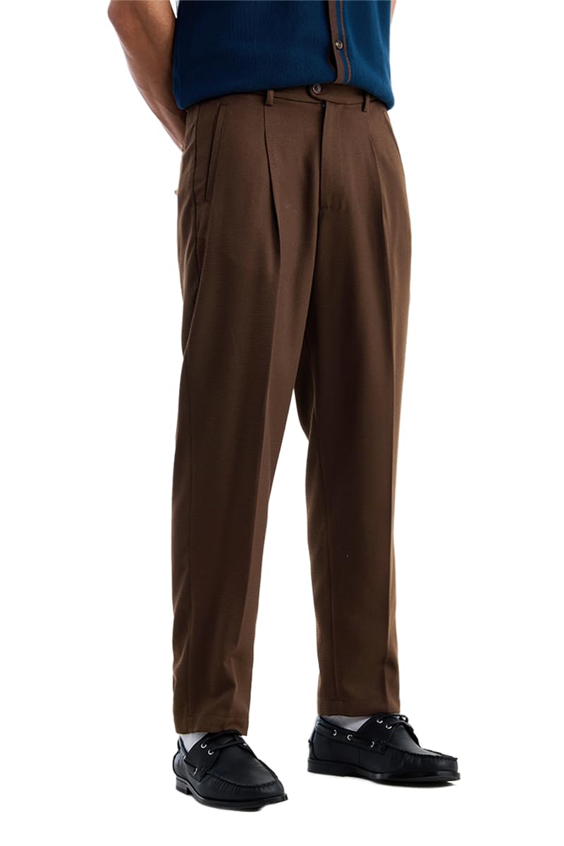 snitch Men Trousers Formal Regular Fit Pleated Front Textured Style | Premium Polyester Viscose Blend & Durable Fabric for Office, Meetings & Evening Events-picture-16