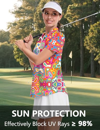 Image of LOMON Womens Golf Polo Shirts Summer Short Sleeve 1 /4 Zip Tops Moisture Wicking Casual Tennis Activewear with Pockets