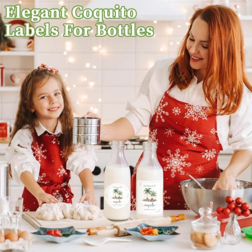 Image of 100 Pcs Christmas Coquito Labels for Bottles Set Includes 50-2.36 inch & 50-2.3x3.1 inch Coquito Stickers for Xmas Holiday Bottle Party Supply