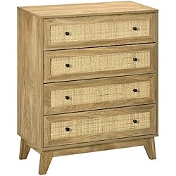 Cajonera Madera Natural Ikea HOMCOM Cómoda con 4 Cajones Cajonera de Madera Cómoda de Noche con Puertas de Ratán y Patas Elevadas para Salón Dormitorio Oficina 80x35x95 cm Natural