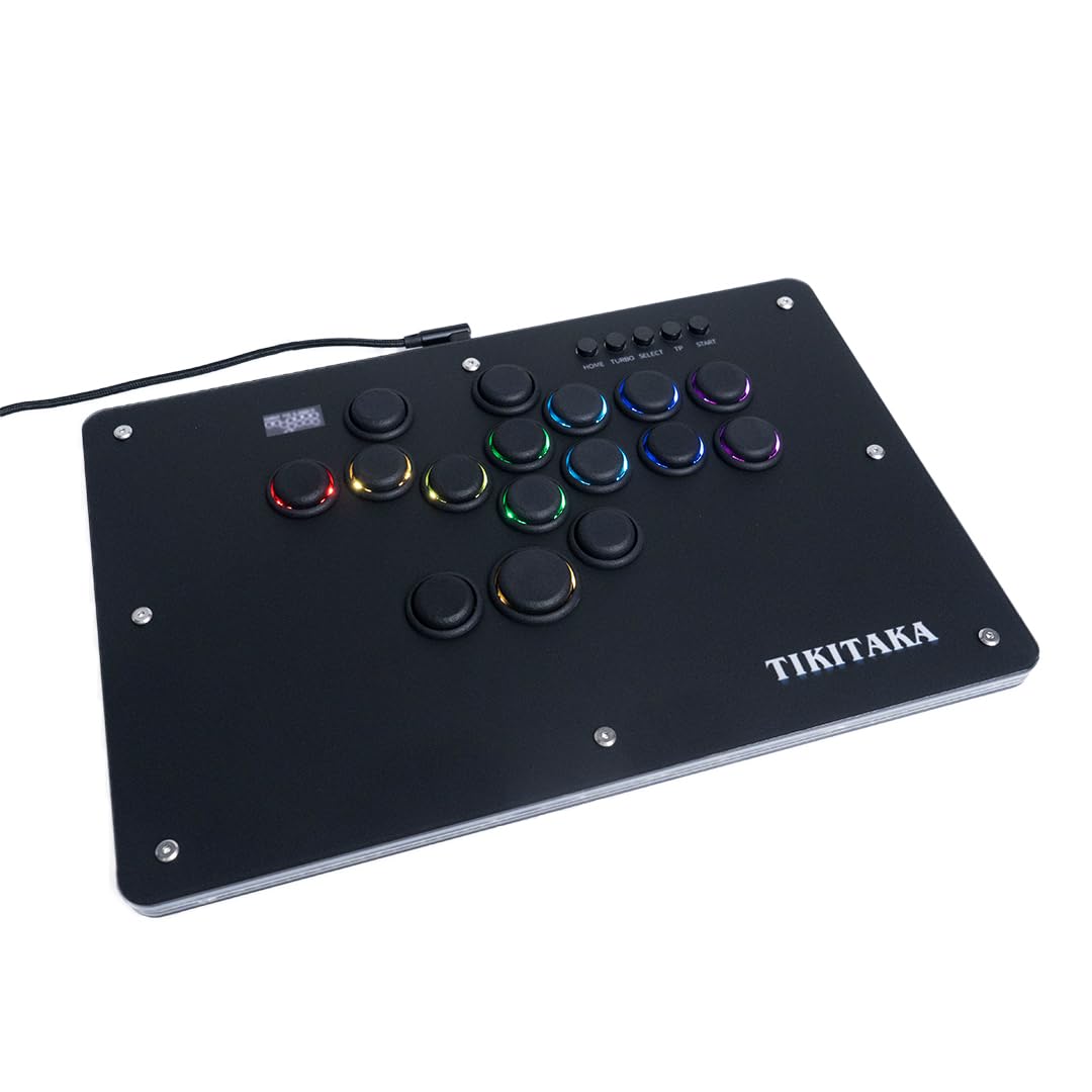 TIKITAKA Arcade Stick Deluxe16B All-Button Gamerfinger with Premium nylon keycaps & matte finish panel & Turbo Functions,Arcade Controller Street Fight for PC/Ps3/Ps4/Switch/Steam