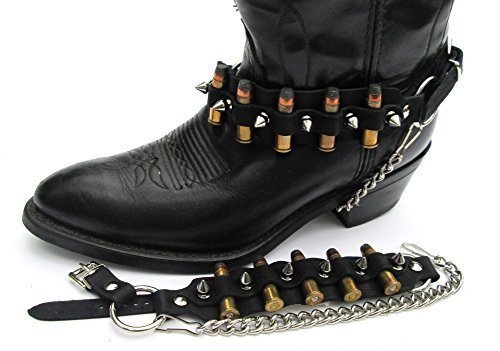 Dangerous Threads Biker Boots Boot Chains Black Topgrain Leather with Spikes & Bullets