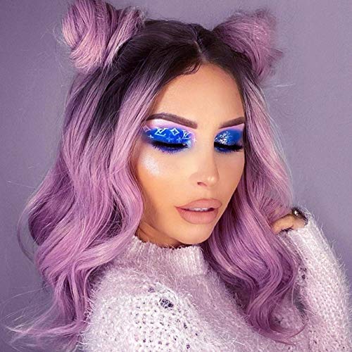 ENTRANCED STYLES Purple Ombre Wig Synthetic Short Wavy Colorful Wigs for Women Left Side Parting Heat Resistant Fiber Cosplay Custome Wig (Ombre Purple)