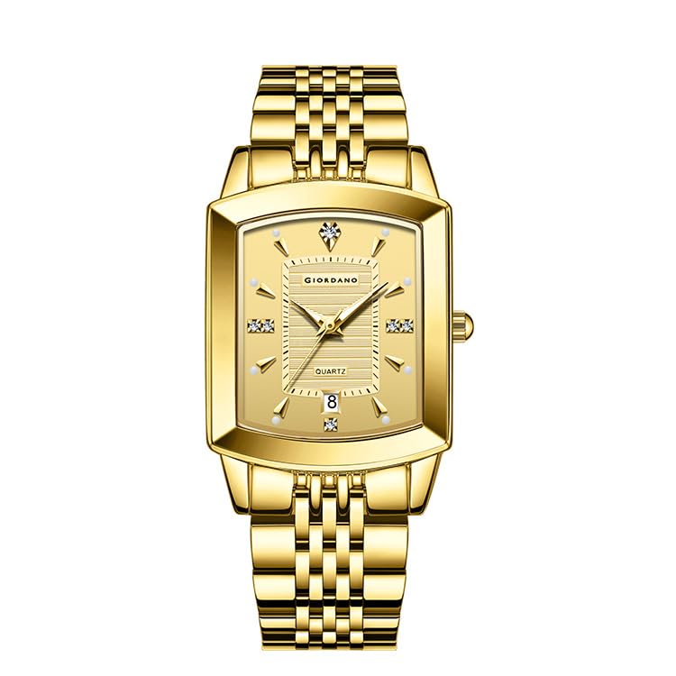 Image of Giordano Analog Pair Watch for Unisex with Square Dial, Crystal Indices, Date Display and Stainless Steel Strap