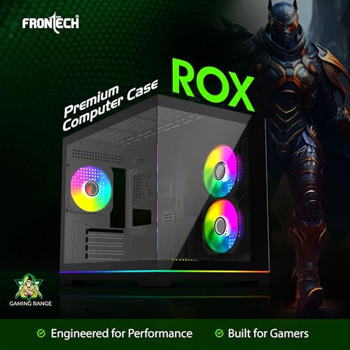 Image of Frontech ROX Gaming Computer Case | 6 ARGB Fans | Dual Tempered Glass | Type-C Support | 360 /280 /240mm AIO Cooler Compatible | Front & Side Glass Panel | 1 x USB 3.0, 1 x 1.0 (FT-4391)