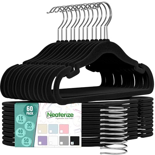 Image of Velvet Kids Hangers 60 Pack - Black Toddler Hangers with Notches, Heavy Duty Non-Slip Velvet Baby Hanger