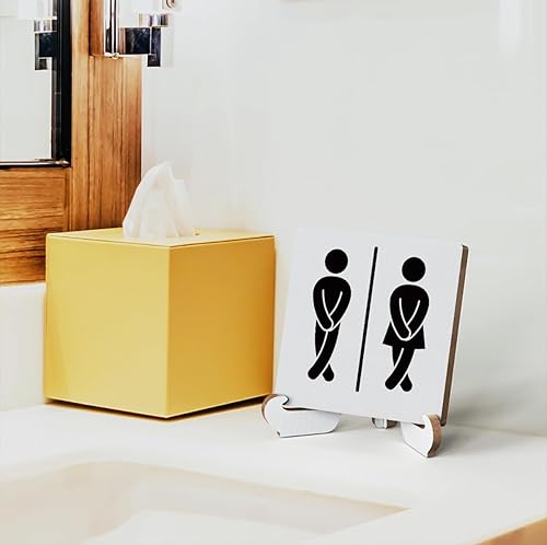 Miniatura 5 de Letreros de baño para mujeres y hombres, placa de madera, letrero decorativo para el hogar, baño, baño, inodoro, 4 x 4 pulgadas