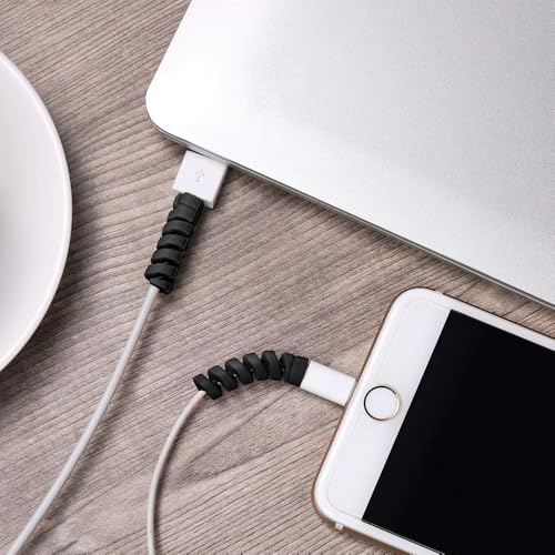 Image of skysia Spiral Cable Charger Protector Wire Protector - Data Cable Saver, Earphone Cable Cover, Cords Protective Wire Winder Sleeve Charger Cover (B&W End Guard (16 Pcs))