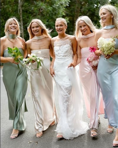 Bridesmaid Dresses 2025 Strapless Formal Party Dress Bodycon Satin Long Ball Gown with Scarf SP1043
