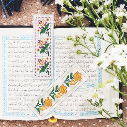Image of BEUNITONE Cross Stitch Bookmark Kit 6 Pcs Flower DIY Bookmarks Cross Stitch Kits for Adults Beginners with Instructions Cute Pre-Sorted Floss Cross-Stitch Stamped Embroidery Kit for Gifts 8''x2.4''