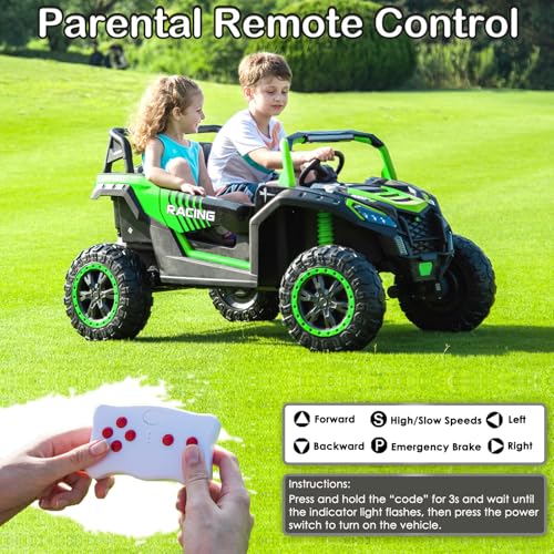 Image of NEWQIDA XXXL 24V Ride on Toys for Big Kids, 2 Seater Ride On Car with Remote Control, 4x4 Ride On Truck Buggy Side by Side Kids UTV Electric Vehicles Max 220lbs Load for Adults Teens, Green