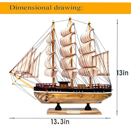 Lizipai Smooth Sailing Boat Model Mediterranean Wooden Boat Furniture Decoration Room Decoration (Main Brown)