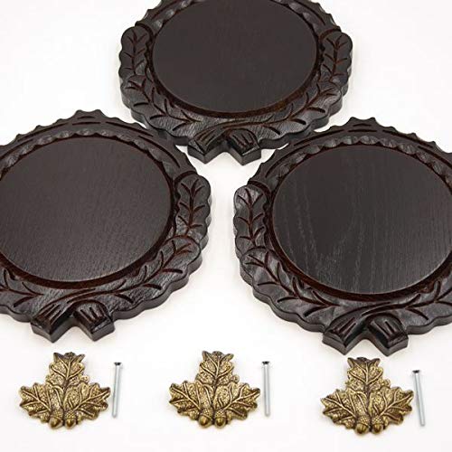 GTK - Juego de 3 placas de cuña talladas oscuras AF 14 cm con 3 hojas de roble, portada pequeña, tabla cuña, tabla para especias, cartel para trofeos