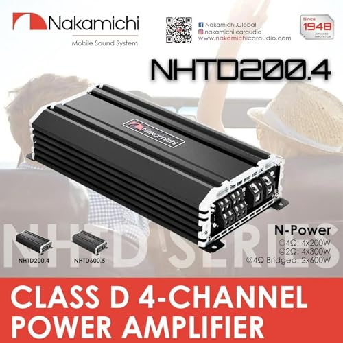 Image of Nakamichi NHTD200.4 Class D 4-Channel Car Power Amplifier, 200W RMS x4, NHTD Series