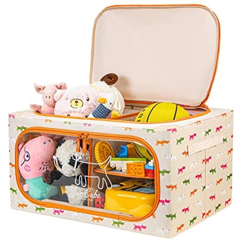 Raoot Oxford Cloth Storage Box for Toys with Zipper Lids, Stackable Toy Box with Handle 54*37*28cm Cover