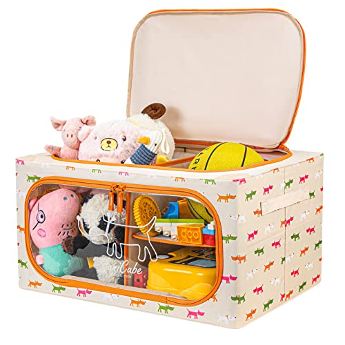 Raoot Coffre à Jouets en Tissu avec Couvercle et Poignée Empilable/Pliable Boîte de Rangement de Jouets 54*37*28cm Cover