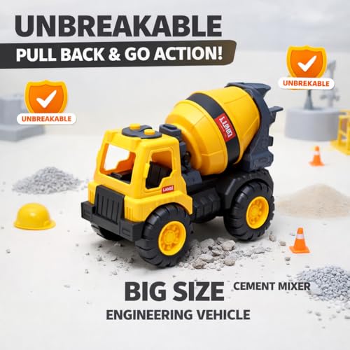 Image of Big Size Construction Vehicle Toy Set for Kids (Any 2) | Pull Back Dumper Truck, Excavator JCB, Cement Roller, Crane Engineering Vehicles | Heavy Duty Toy Trucks for Boys & Girls Age 2-9 Years