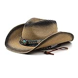 [Echana] 麦わら帽子 メンズ テンガロンハット つば広 中折れ ハット 紐付き ストローハット カウボーイハット 登山帽子 タッセル ビーズ巻き 釣り帽子 アウトドア 日焼け止め (JP, 数字サイズ, 56.0 cm, 58.0 cm, #4)