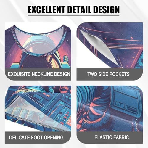 ALAZA Astronaut Driving Space Pajamas Set Short Sleeve Cotton Sleepwear Summer Pjs 2 Piece 5-14Y4