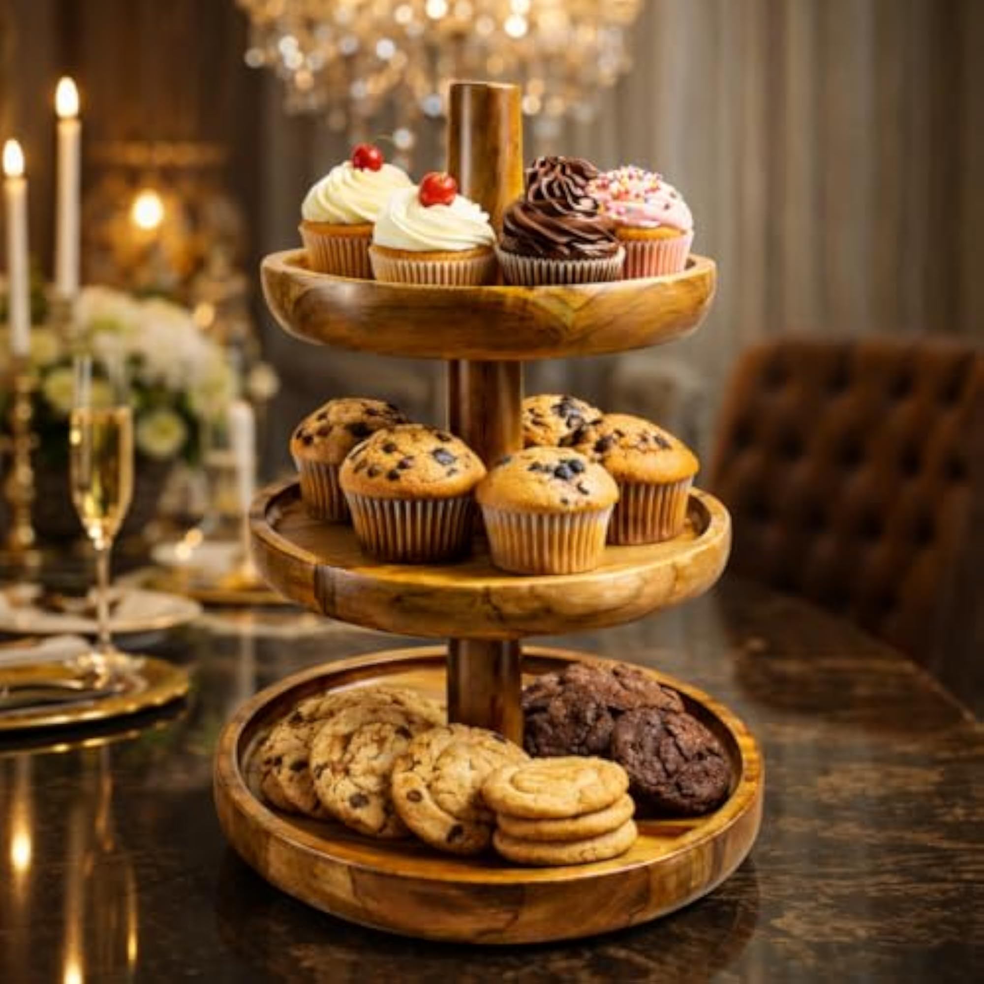 DIY 3 Tier Wooden Serving Stand, Rustic Dessert Tower