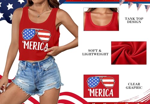Image of Ithalt Womens American Flag Shirts 4th of July Outfits USA T-Shirt Patriotic Tank Shirt Fourth of July Sleeveless Tops
