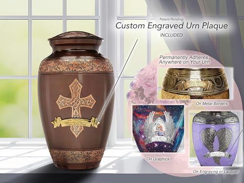 Image of Bronze Cross Cremation Urn for Ashes Adult Male - Personalized Cremation Urns for Human Ashes Adult Man Decorative Urns - Beautifully Handcrafted Cross Urn