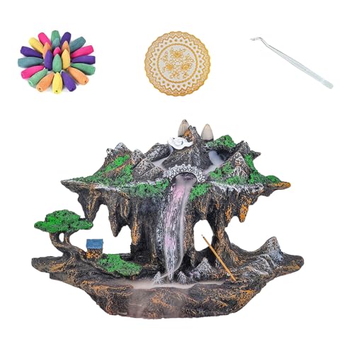 Quemador de Fig. Amigo íntimo y comprensivo Incienso Cascada de Resina Grande con 100 Conos de Retorno, Accesorios de aromaterapia para la decoración del hogar, Juego de Quemador de Incienso Cascada