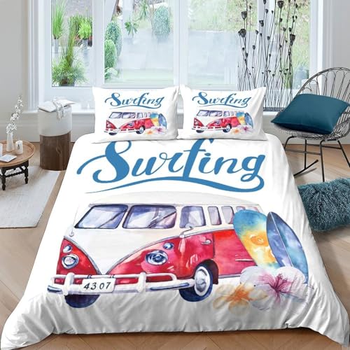 Camionnette de surf 3D imprimé housse de couette vintage plage