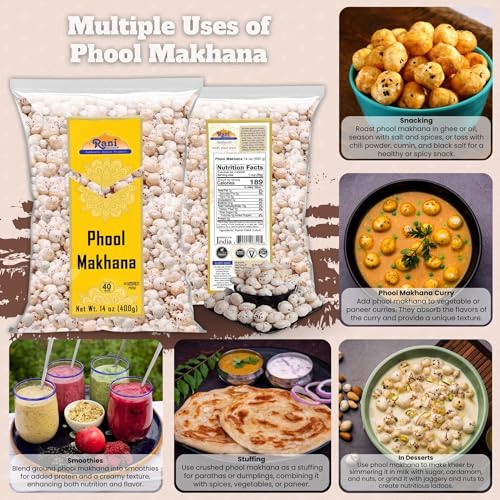 Image of Rani Jumbo Phool Makhana (Fox Nut /Popped Lotus Seed) Plain Raw Uncooked 14oz (400g) ~ All Natural | Vegan | No Colors | Gluten Friendly | NON-GMO | Indian Origin