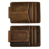 Le'aokuu Mens Rfid Money Clip Slim Wallet Genuine Leather Cowhide Credit Card Case Handy Magnet (A Dark Brown Rfid)