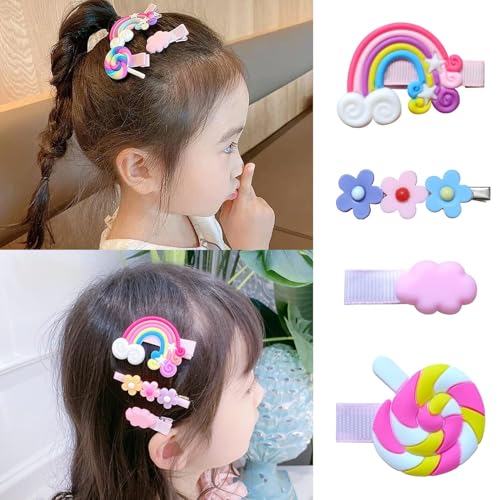 Image of Kids Hair Clips Set, 56 Pieces, Cute Rainbow Butterfly Flower Fruit Design, Girls Hair Accessories, Multi-Colour