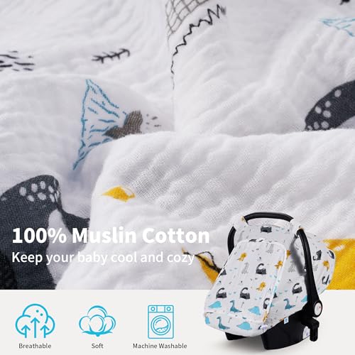 Image of Rquite Car Seat Cover Baby, Carseat Covers Girl Boy, Breathable Muslin Cotton, Large Mesh Window, Infant Car Seat Canopy Baby Carrier Cover Stroller Sun Shade for Summer & Hot Day