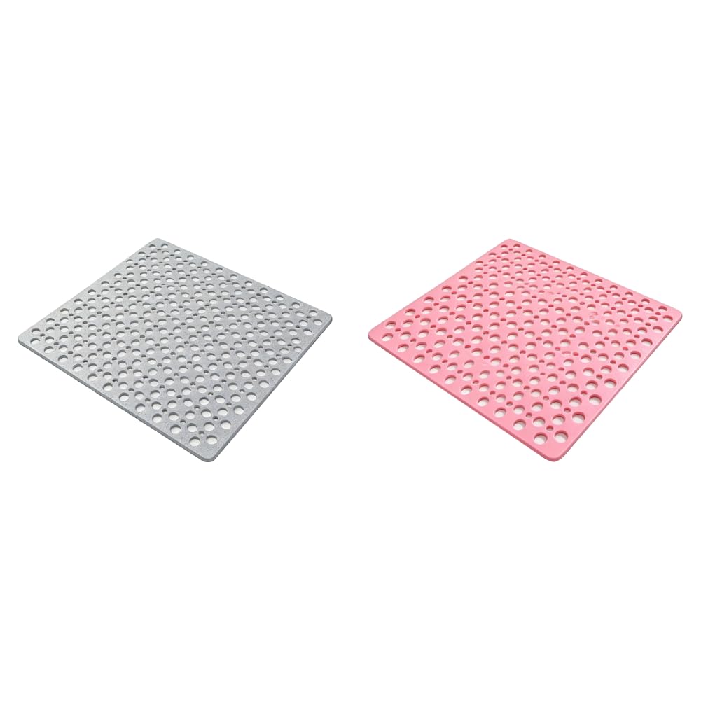 HTU Bath Mat for Tub, Non Slip Shower Mat for Bathroom Bathtub & Shower Stall, Bathtub Anti Slip Floor Mats with Suction Cups and Drain Holes, 20x20inch-Charcoal Gray+Sakura Blush