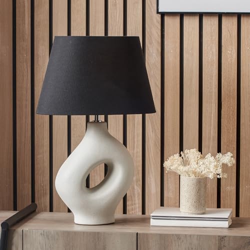 Image of Pacific Lifestyle Abstract Boho Table Lamps for Living Room | Modern Natural Organic Tall Ceramic Table Lamp with Shade | Contemporary Design Lamps for Bedroom (Black)