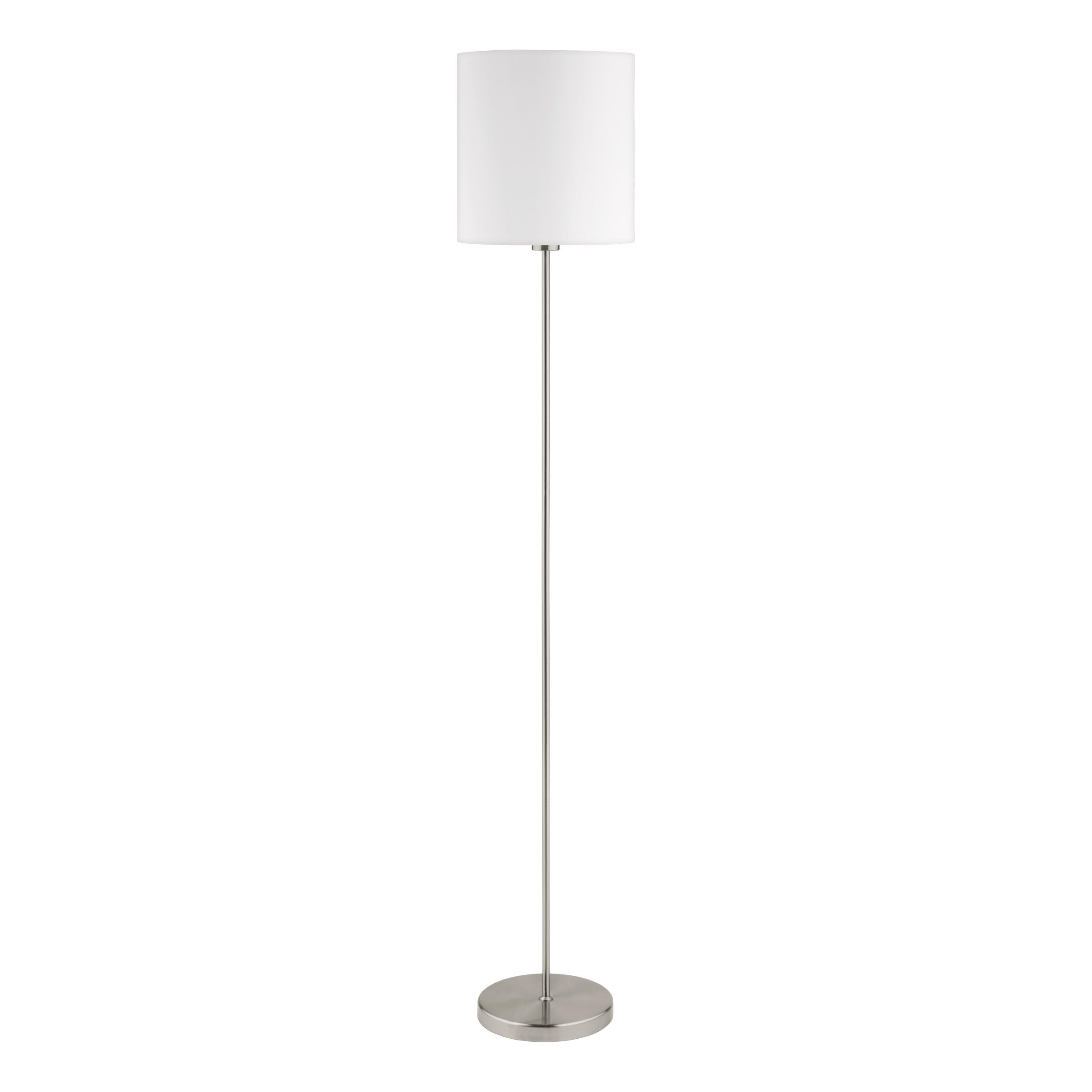 Eglo Lámpara de pie Pasteri, lámpara salón textil de 1 foco, lámpara de pie | de acero y tela, color níquel mate, blanco, portalámparas E27, incl interruptor de pie