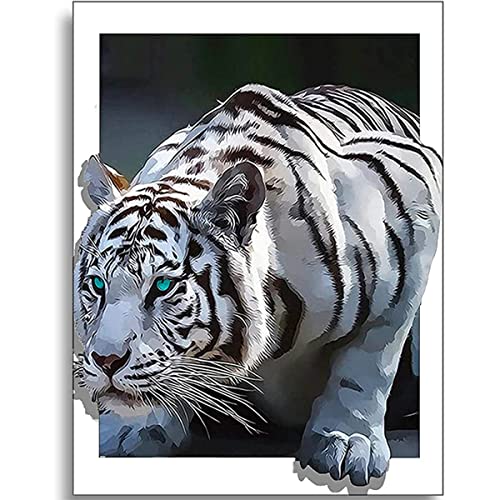Instarry DIY 5D Diamond Painting Grand Format Tigre Blanc Tableau Decoration Murale Salon 60x40 cm