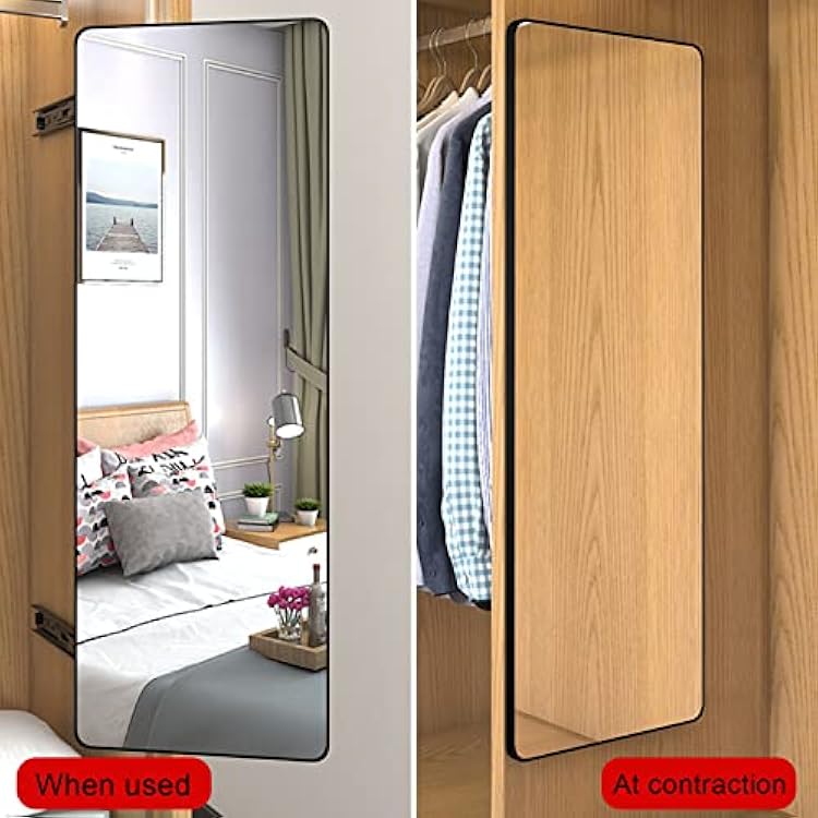 Full Length Invisible Pull-Out Mirror, Push-Pull Telescopic Sliding Rotating Vanity Mirror,Standing Bracket Wall-Mounted Mirror for Wardrobe Full Body Mirror(80x40cm(31x16ih), Rose Gold)