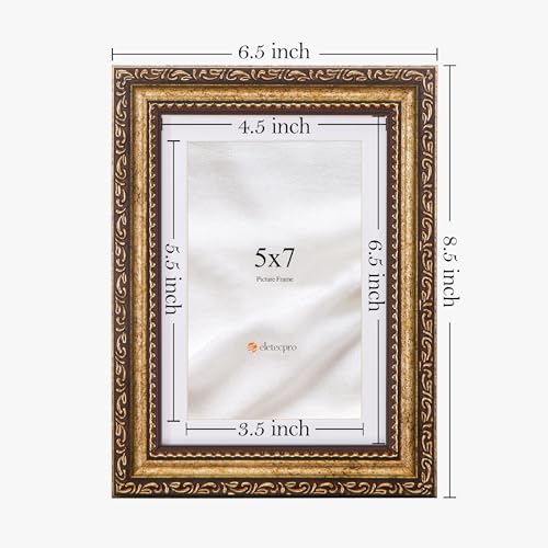 Image of eletecpro 5x7 Vintage Picture Frame, Glass Cover, Bronze Gold, 2-Pack | Display Photo 4x6 with Mat or 5x7 without, Horizontal or Vertical, Tabletop or Wall Decor