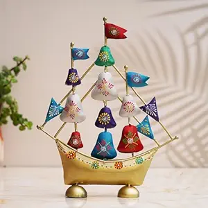 Webelkart Premium Painted Metal Boat with Flags Vastu Showpiece | Ship Showpiece Home and Office Decor (15