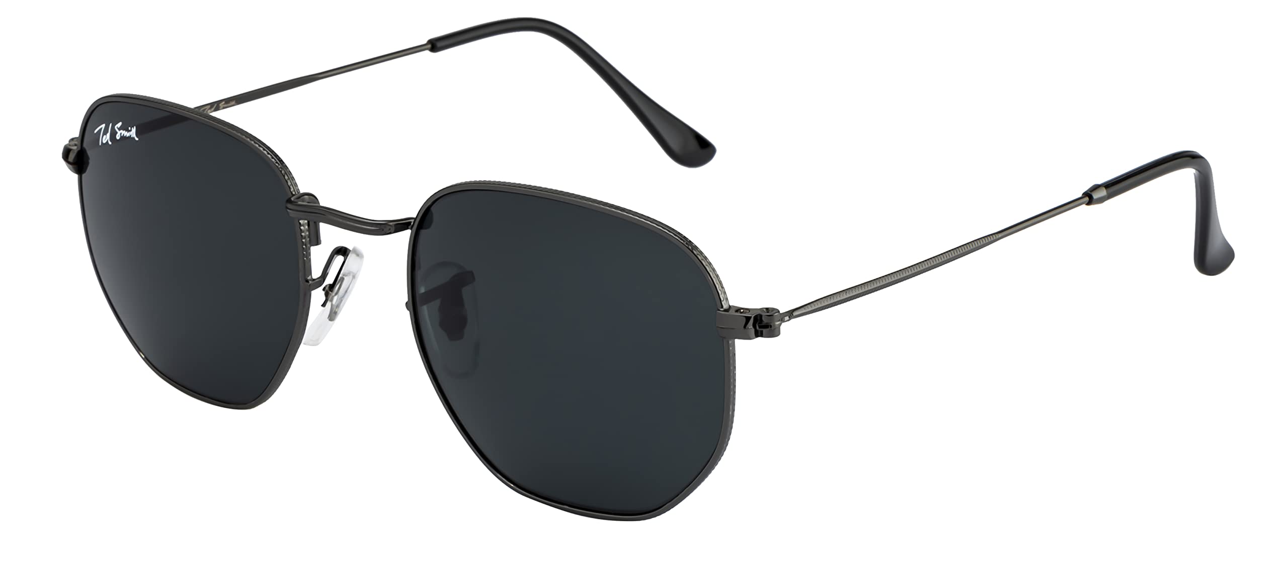 Ted Smith Men's Women's Glass UV Protection Grey Lens Gunmetal Hexagonal Sunglasses