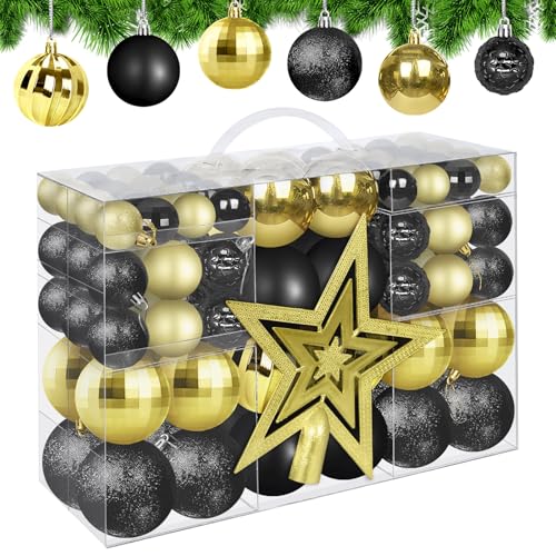 Set di palline di Natale (101 pezzi) di palline di Natale, in plastica, per albero di Natale, colore nero