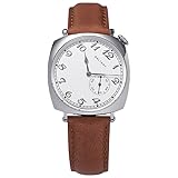 Baltany Dress Wacthes for Men, Brown Leather Automatic Watch with Sapphire Crystal Dome, VC 1921 S4046 Vintage Watch (White)