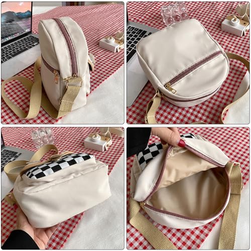 Nylon Crossbody Bag for Girl Boy, Checkered Pattern Front Pocket, Multi-Pocket Shoulder Bag Handbag Purse3