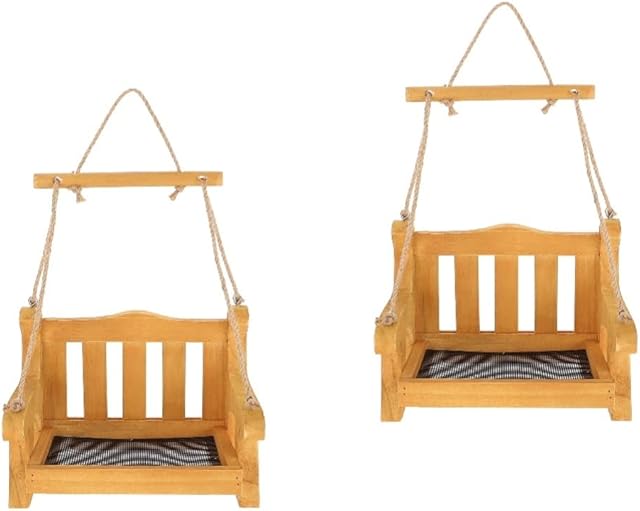 POPETPOP 2pcs Birds Outdoor Squirrel Container Decoration Hummingbird Shaped Feeder Watchers for Porch Bench and Food Cute Home Shape Brown Swing Holder Wood Platform Chair Wooden