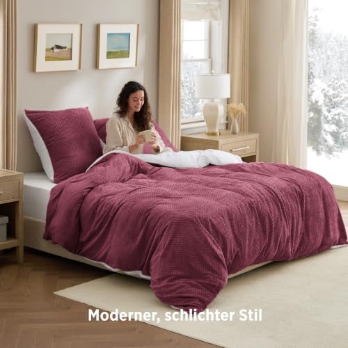 BEDSURE Flanell Bettwäsche 135x200 2tlg. - Weinrotes Set, 80x80 Kissen – Ansicht 6
